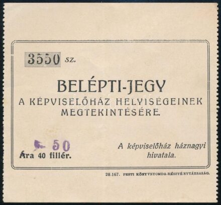 cca 1940 Belépti jegy a képviselőházba