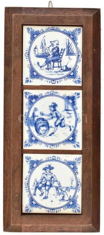 Porcelán fali dísz, fa keretben 13x28 cm