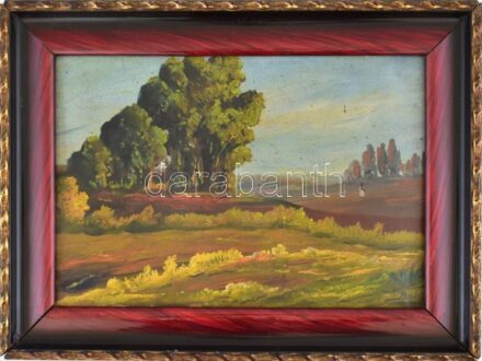 Bahy jelzéssel: Táj, távoli alakkal. Olaj, farost, keretben, 22x31 cm