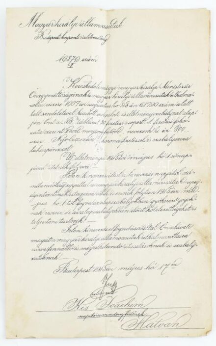 1915 M. Kir. Államvasutak kinevezése napibéres mozdonyfűtő részére, másolat.