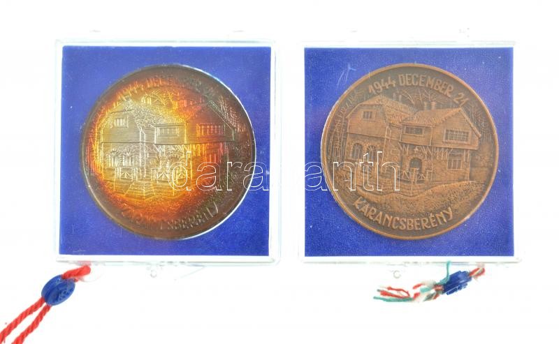 Garamkeszi János (1936-2014) 1980. 'Hazánk felszabadulásának 35. évfordulójára MÉE Salgótarjáni csoport - Nógrádi Sándor / Karancsberény' Br és jelzett Ag emlékérem plombált ÁPV tokban (2xklf) (0.640/38mm) T:1- patina