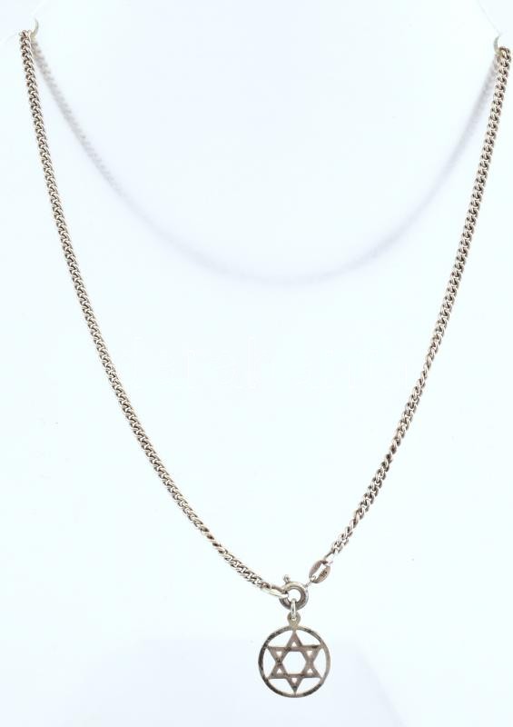 Ezüst (Ag) lánc, Dávid csillaggal, jelzett, nettó: 7,3 g