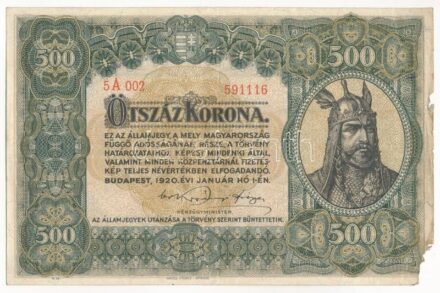 1920. 500K '5A 002 591116' 'Orell Füssli Zürich' T:III a jobb szélén és sarkán anyaghiány Adamo K33