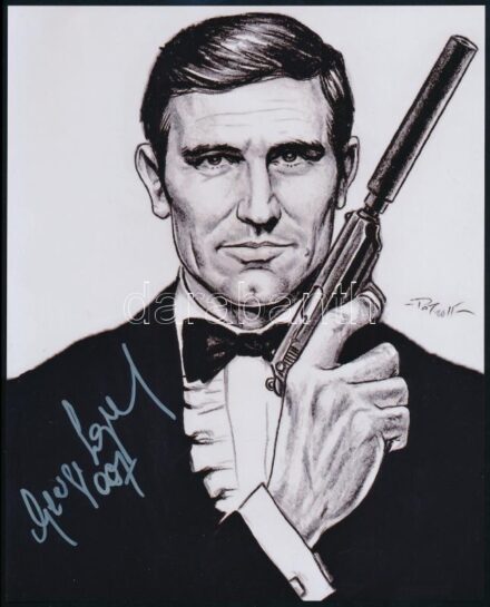 George Lazenby (1939- ) ausztrál színész autográf aláírása (James Bond szerepét játszotta az Őfelsége titkosszolgálatában c. 1969-es filmben), angol nyelvű tanúsítvánnyal / Autograph signature of George Lazenby (1939- ) Australian