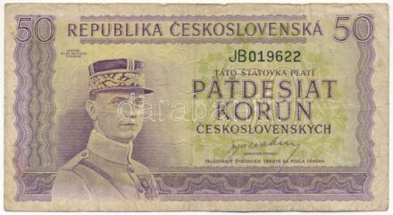 Csehszlovákia 1945-1948. 50K 'JB019622' T:III,III- Czechoslovakia 1945-1948. 50 Korun 'JB019622' C:F,VG Krause P#62