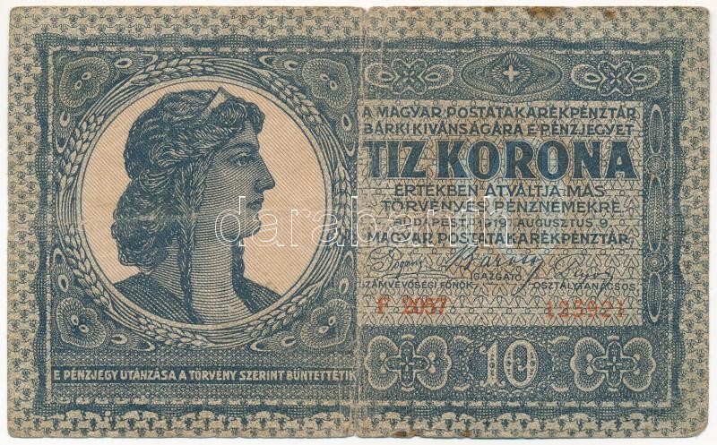 1919. augusztus 9. 10K 'F 2057 123921' T:III folt, anyaghiány, szakadás Adamo K13