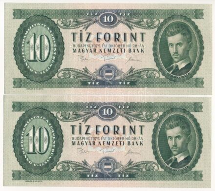 1975. 10Ft 'A 105 116877 - A 105 116878' (2x) sorszámkövetők T:I,I-