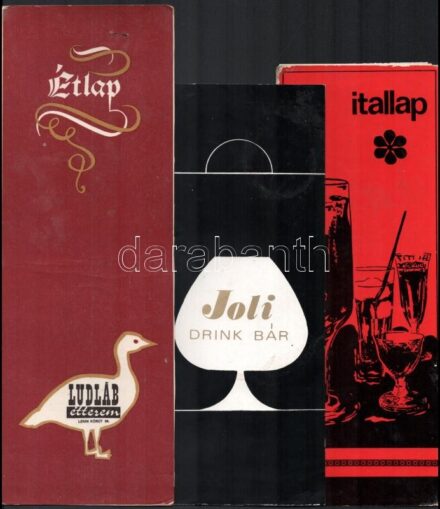 cca 1972-1979 5 db egykori budapesti vendéglő, presszó, bár étlapja, itallapja (Lúdláb vendéglő, EMKE Espresso, Joli Drink Bár, stb.)