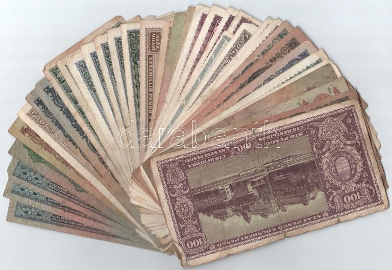 Vegyes 38 db-os pengő bankjegy tétel közte 1944. 10P és 1944. 50P T:III,III- közte: foltok, szakadások, hullámos papír - Image 2