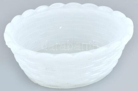 Kalcedon üveg, kínáló, nyomott kosaras mintával, kopott, m:6cm