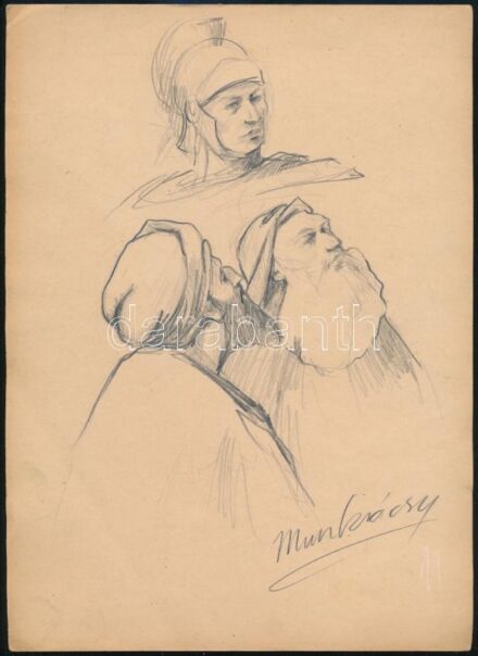 Munkácsy jelzéssel: Alakok. Ceruza, papír. 28,5×20,5 cm