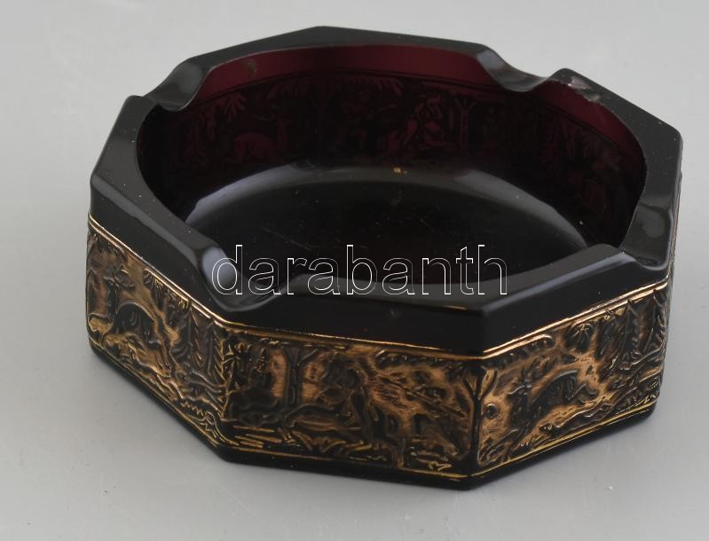 Moser jellegű lila hamutál, kopott, csorba, jelzés nélkül, d:15cm