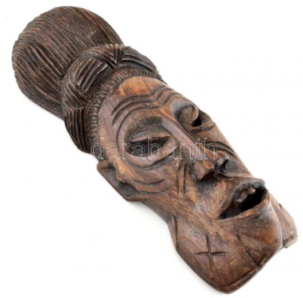 Afrikai faragott fa, fali maszk, kopásnyomokkal, 34x11cm