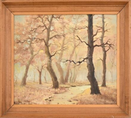 Hankó L jelzéssel: Erdőrészlet. Olaj, farost. Fa keretben. 32×37 cm