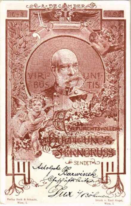 1848-1898 Viribus Unitis. Franz Joseph's 50th anniversary of reign. Verlag Back & Schmitt. Druck v. Emil Siegel. Art Nouveau, floral s: Rosenberger (EK)