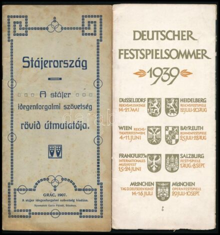 1907 Stájerország. A stájer idegenforgalmi szövetség rövid útmutatója. Grác, a stájer idegenforgalmi szövetség kiadása (Gerin Pál-ny.), 38 p., fekete-fehér fotókkal, foltos + 1939 Deutscher Festspielsommer, német nyelvű,