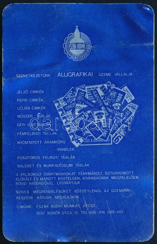 1980 Észak Budai Áfész alugrafikai üzem fém reklámos kártyanaptár, kis hajtásnyommal