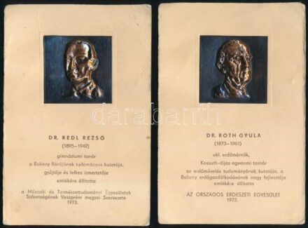 1973 Dr. Rédl Rezső és Dr. Róth Gyula emléklapok dombornyomott réz plakettel