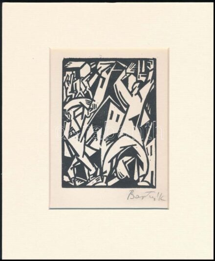 Bortnyik Sándor (1893-1976): Szidalom, linómetszet, papír, utólagos jelzéssel, paszpartuban, 11,5×8 cm