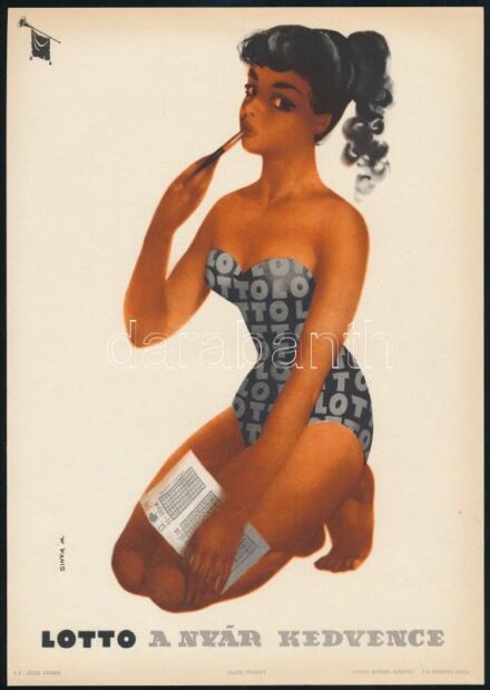 1959 Sinka Mátyás (1921 -): Lotto a nyár kedvence, reklám villamosplakát, 24x17 cm