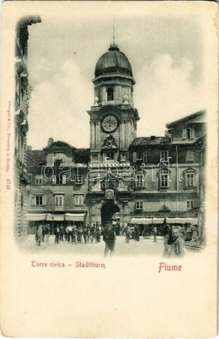 Fiume, Rijeka; Torre civica / Stadtturm / city tower, pharmacy (EK)