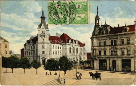 1913 Kaposvár, Városháza, üzletek. Szabó Lipót kiadása (EK)