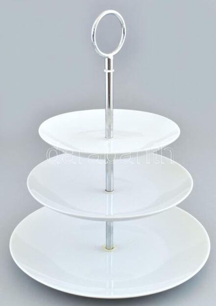 Emeletes porcelán sütemény kínáló, jelzés nélkül, hibátlan, m:35cm