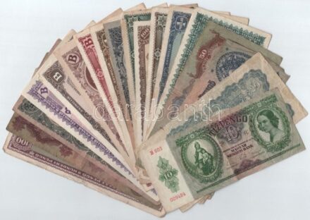Vegyes 18 db-os pengő bankjegy tétel, nagyrészt az inflációs időszakból, közte 1945. 1000P és 1946. 10.000.000BP T:II--III- közte: szép papír, foltok, szakadások, anyaghiány
