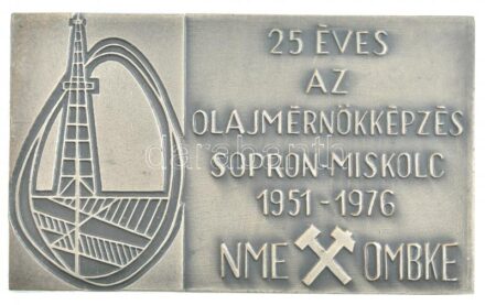 1976. '25 éves az Olajmérnökképzés Sopron-Miskolc 1951-1976 NME-OMBKE' ezüstpatinázott plakett, eredeti dísztokban (43x80mm) T:1-
