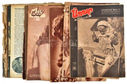 1943-1944 Vegyes film és színház újság tétel, 9 db: 4 db Film-Színház-Irodalom, 3 db Mozi újság, Magyar játékszín, Ünnep folyóirat 1 száma. Vegyes, többnyire szakadozott állapotban.