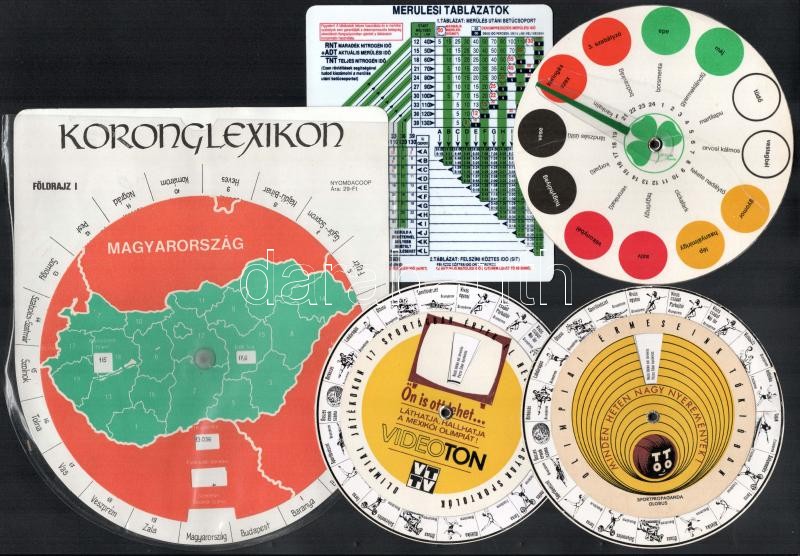 cca 1970-80 4 db, többségében reklámos (Videoton, Toto, Lottó), forgatható korong + merülési táblázat