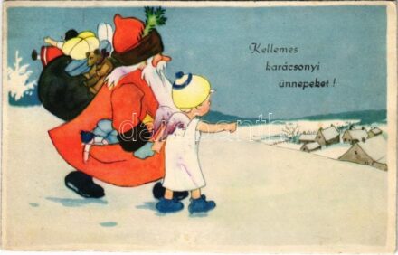 1939 Kellemes karácsonyi ünnepeket! / Christmas greeting art postcard with Saint Nicholas. B. Co. B. 2365/1. (EK)