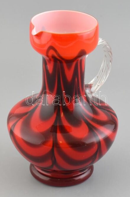 Retró, füles üveg kancsó, jelzés nélkül, hibátlan, m:24cm