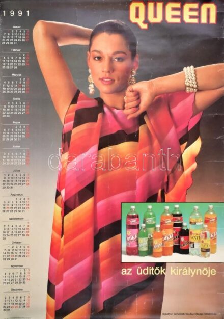 1991 Queen üdítőital reklámos naptár a Queen együttes frontemberének halála évéből 90x70 cm