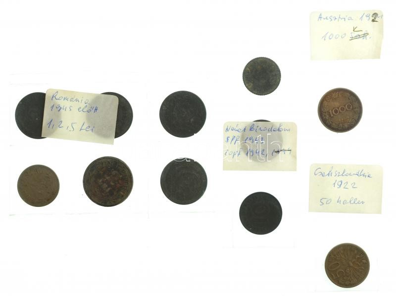 Vegyes: Ausztria 1924. 1000K Cu-Ni + Csehszlovákia 1922. 50h Cu-Ni + Német Harmadik Birodalom 1942A 10 pf Zn (2x) + 1943A 5pf Zn + Románia 1924 1L + 1922. 2L + 1942. 5L (4x) T:2-3 patina Mixed: Austria 1924. 1000 Kronen Cu-Ni + Czechoslovakia