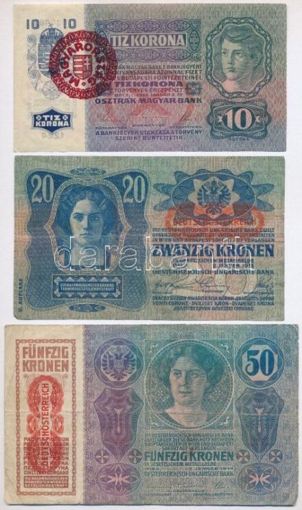 1913. 20K piros 'DEUTSCHÖSTERREICH' felülbélyegzéssel + 1914. 50K piros 'DEUTSCHÖSTERREICH' felülbélyegzéssel + 1915. 10K piros 'MAGYARORSZÁG' felülbélyegzéssel T:III,III-