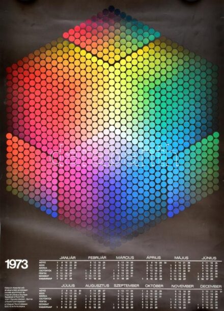 1973 Op art alugráfia naptárral. Apró beszakadással 61x44 cm
