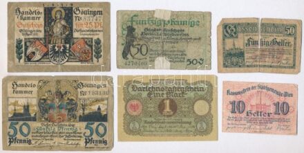6db-os német és osztrák szükségpénz-tétel T:III-V 6pcs German and Austrian necessity note lot (notgeld) C:F-Pr