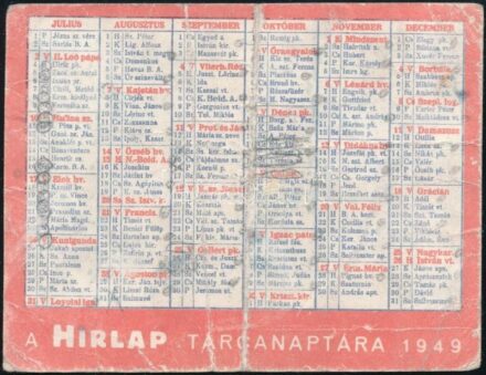 1949 A Hírlap tárcanaptára, viseltes állapotban