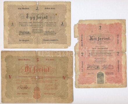 1848. 1Ft 'Kossuth bankó' + 2Ft 'Kossuth bankó' 'FC. 48154' + 5Ft 'Kossuth bankó' vörösesbarna nyomat 'HJr. 273761' T:IV