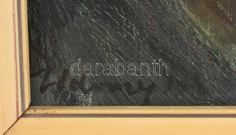 Udvary Pál (1900-1987): Velencei (Veneziai) csatorna. Olaj, vászon. Jelezve balra lent. Hátoldalán autográf felirattal. Fa keretben. 80x60 cm / Pál Udvary (1900-1987): Venice, Italy. Oil on canvas. Signed lower left. With autograph - Image 2