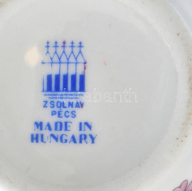 Zsolnay virágmintás, matricás porcelán kaspó, m:5,5cm - Image 2