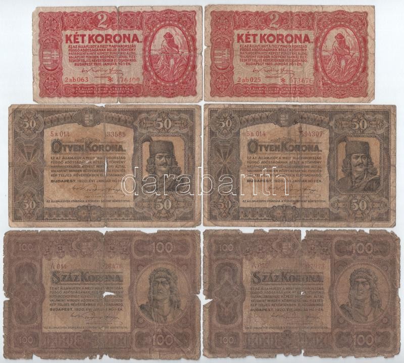 1920. 2K '2ab' csillagos sorszámmal (2x) + 50K (2x) + 100K (2x) T:IV