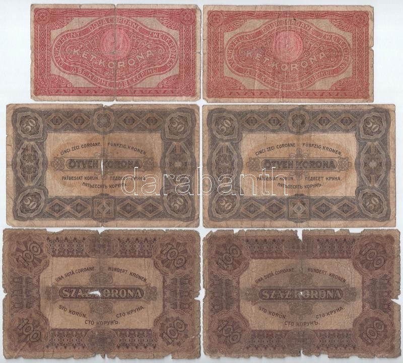 1920. 2K '2ab' csillagos sorszámmal (2x) + 50K (2x) + 100K (2x) T:IV - Image 2