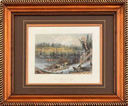 William Henry Bartlett (1809-1854)-Robert Wallis (1794-1878): Timber slide at 'Les Chats' (Upper Canada). Színes acélmetszet, papír. Jelzett a metszet alatt nyomtatva. 12x18 cm. Üvegezett, dekoratív, kissé sérült fakeretben.