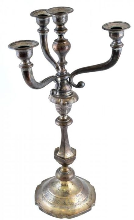 Ezüst (Ag) kandeláber, 4 ágú, jelzett, kopásnyomokkal, m:48cm, nettó:715g