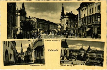 Kolozsvár, Cluj; Horthy Miklós út, Szentegyház utca, Mátyás király tér. Weinstock 4917. / square, streets