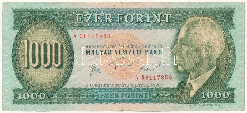 1983. március 25. 1000Ft 'A 36117856' T:III kis szakadás, kis firka Adamo F44