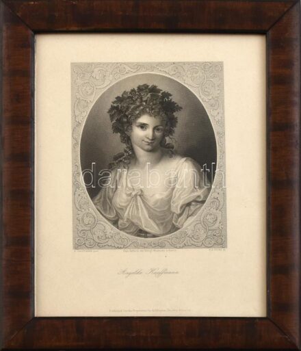 Angelika Kauffmann (1741-1807) festménye után, A.H. Payne metszése: Női portré, 1850 körül. Acémetszet, papír, jelzett a metszeten. Üvegezett, dekoratív fa keretben, 15x12 cm