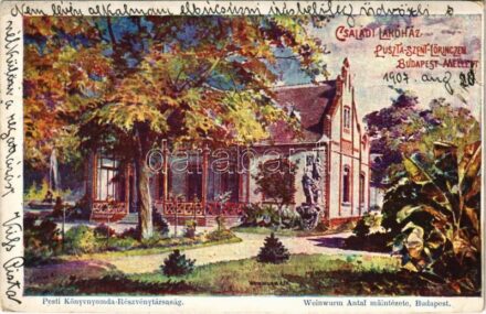 1907 Budapest XVIII. Pestszentlőrinc, Pusztaszentlőrinc, Szentlőrinc; Családi lakóház. Weinwurm Antal műintézete s: Cserna K. - Kallós Bertalan iparfelügyelő (későbbi államtitkárnak) címezve (EB)